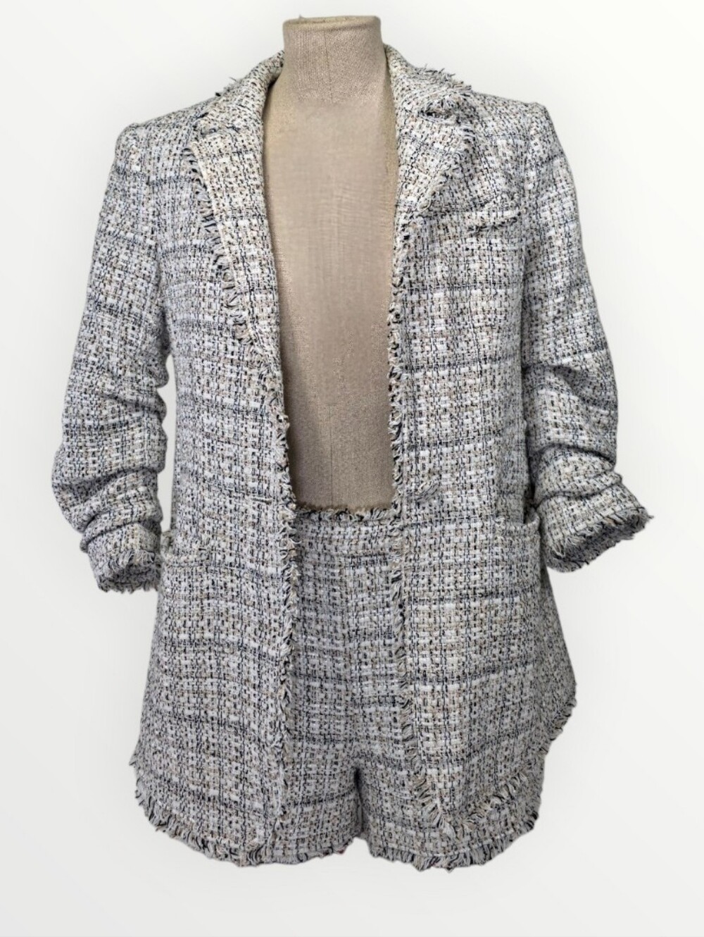 Cinq a Sept Khloe Blazer Allen Shorts Set 0 Boucle Tweed Fringe 2 Piece Suit